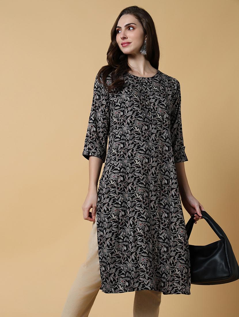 women printed three quater sleeve straight kurta - 21550241 - Standard Image - 5