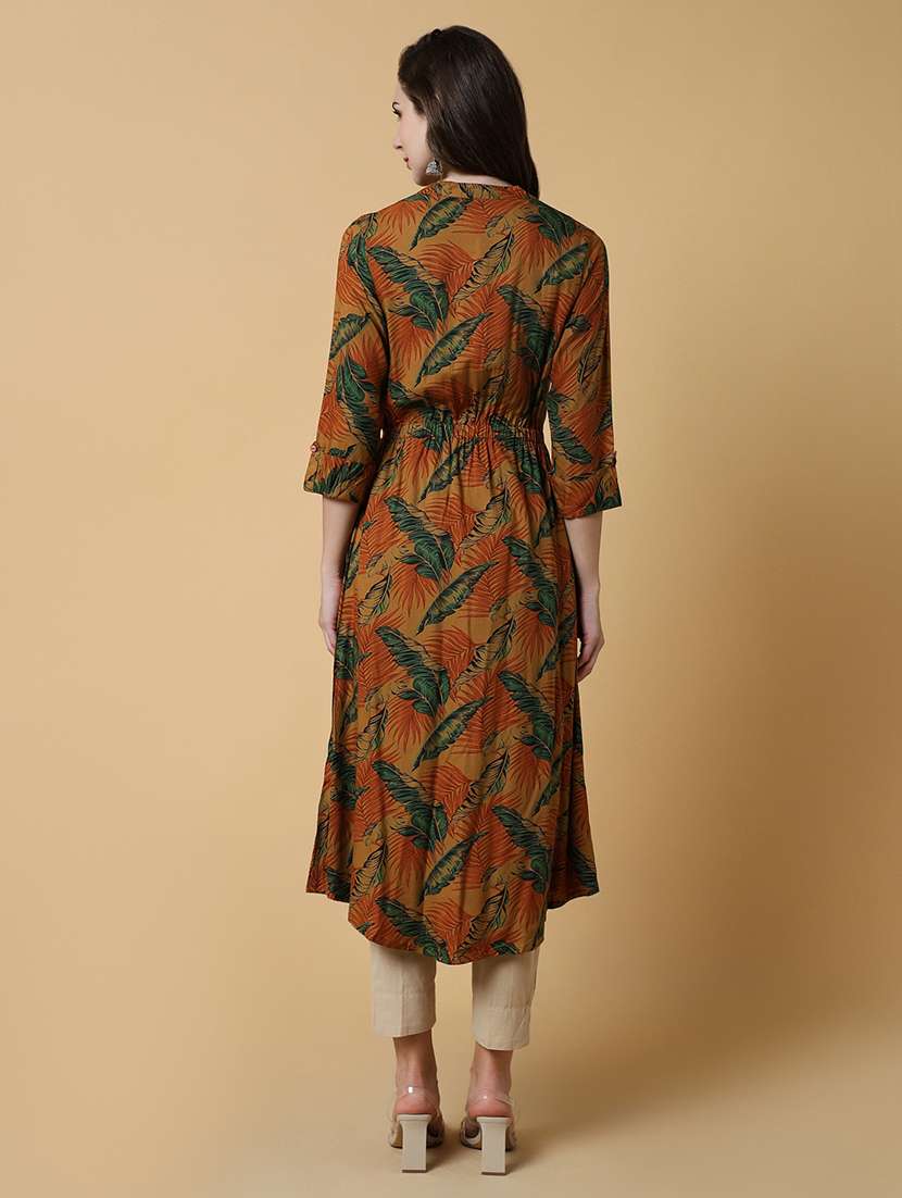 women printed mandarin neck a-line kurta  - 21550245 -  Standard Image - 3