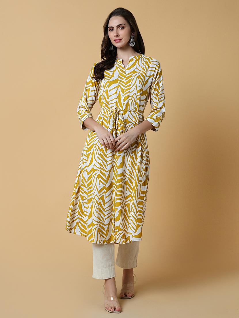 women printed mandarin neck a-line kurta - 21550246 - Zoom Image - 0