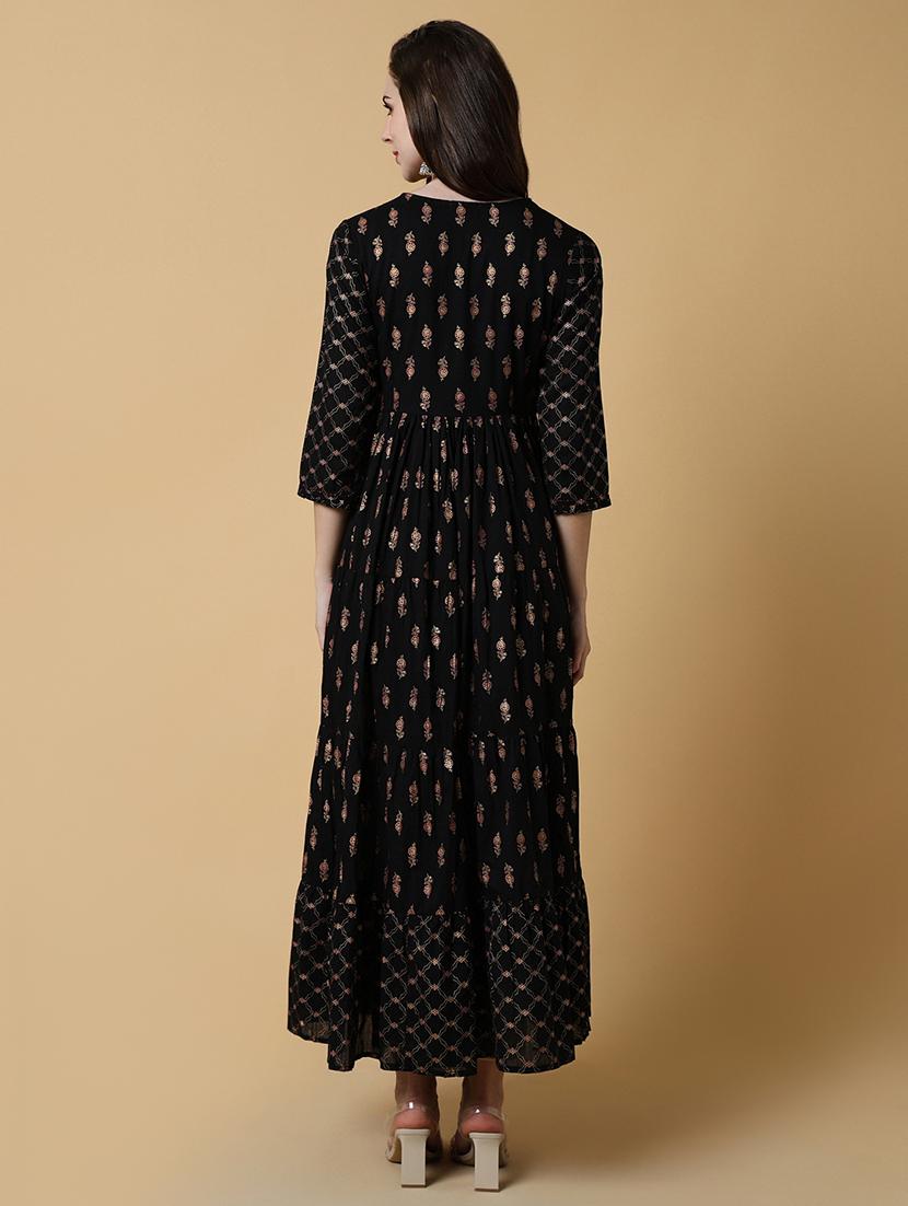 women printed three quater sleeve tiered kurta - 21550247 - Standard Image - 3