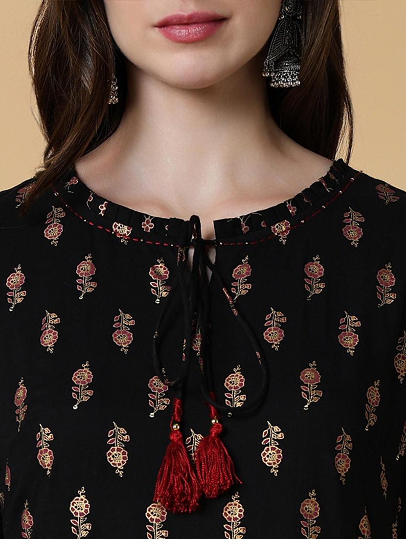 women printed three quater sleeve tiered kurta - 21550247 - Standard Image - 5