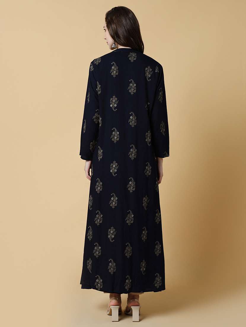 women round neck a-line kurta with printed jacket - 21550251 - Standard Image - 3
