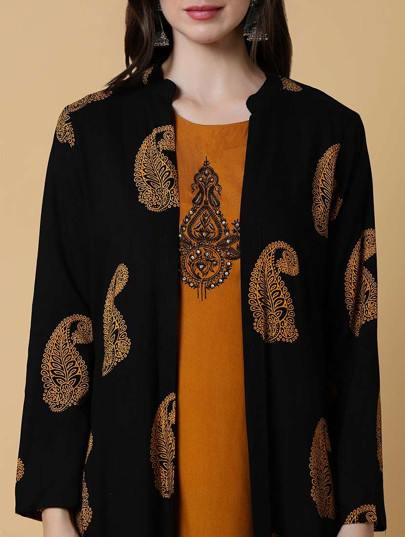 women round neck a-line kurta with printed jacket  - 21550253 -  Standard Image - 5