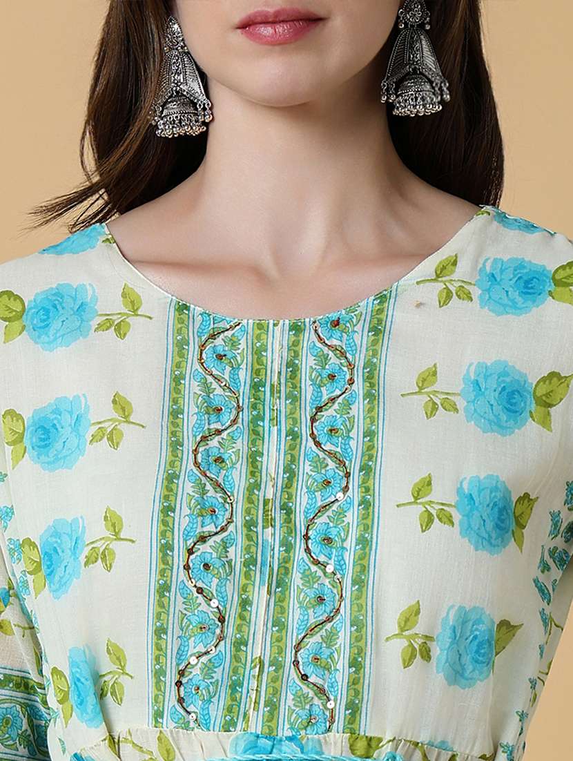 women printed three quater sleeve a-line kurta - 21550255 -  Standard Image - 5