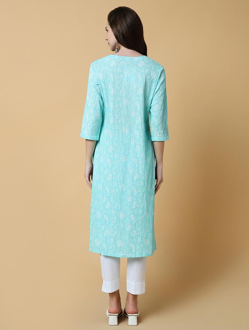 women printed three quater sleeve straight kurta - 21550260 - Standard Image - 3