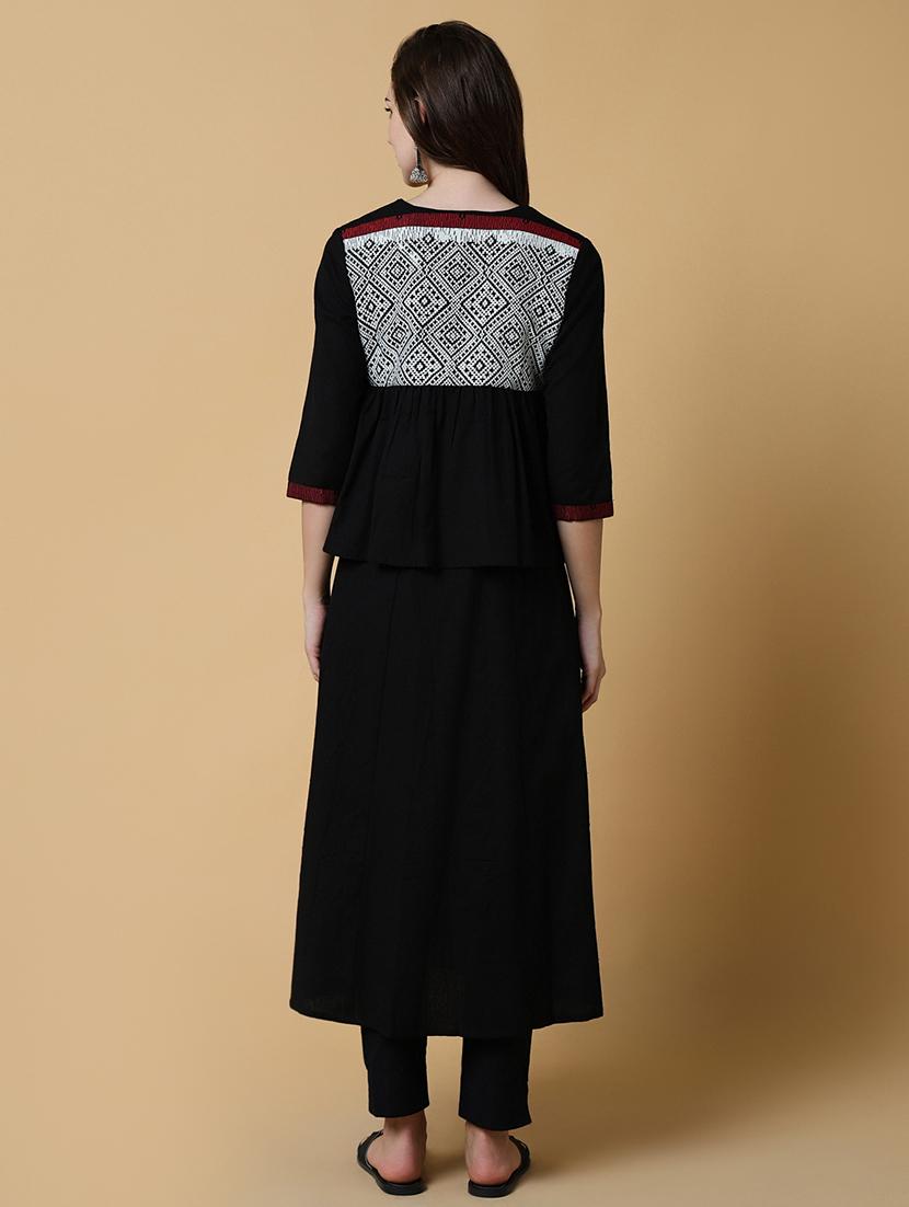 women solid a-line kurta with short printed jacket - 21550261 - Standard Image - 3