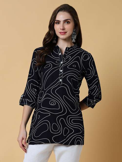women black abstract printed straight kurti - 21550265 -  Standard Image - 0