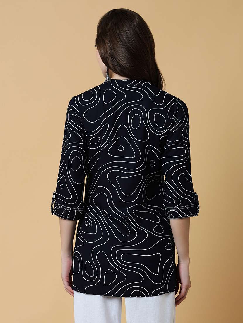 women black abstract printed straight kurti - 21550265 -  Standard Image - 3