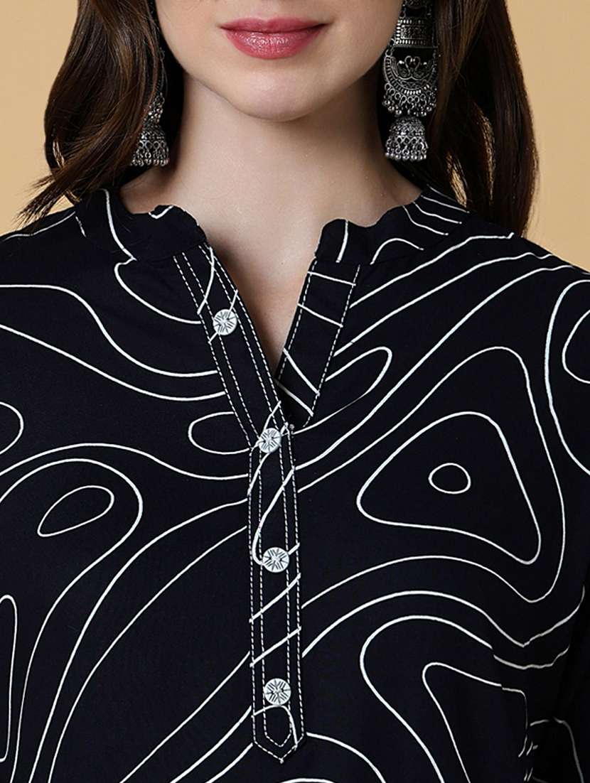 women black abstract printed straight kurti - 21550265 -  Standard Image - 5