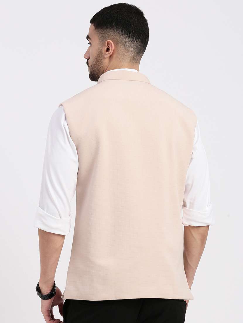 men solid mandarin neck nehru jacket - 21550271 -  Standard Image - 3