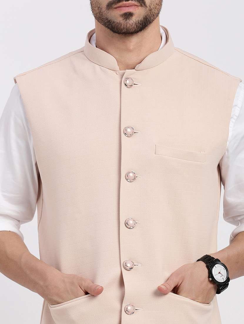 men solid mandarin neck nehru jacket - 21550271 -  Standard Image - 5