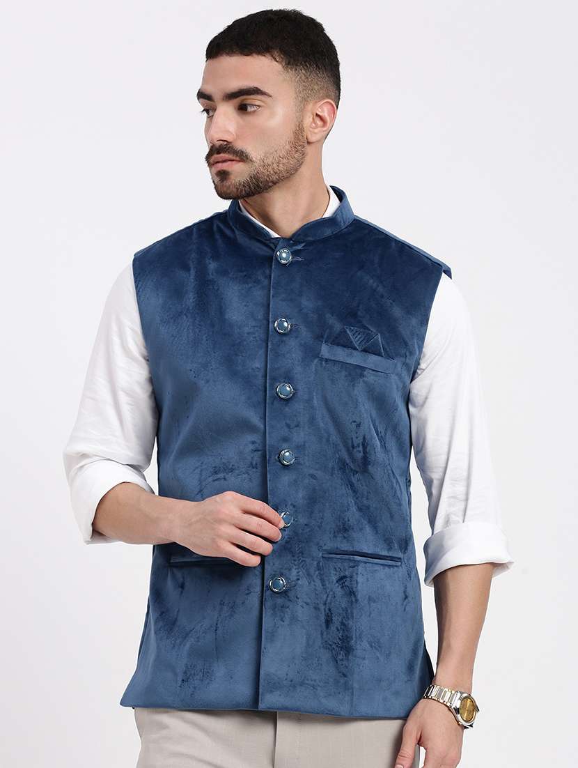 men solid mandarin neck nehru jacket