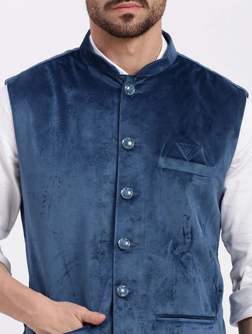men solid mandarin neck nehru jacket - 21550272 -  Standard Image - 5