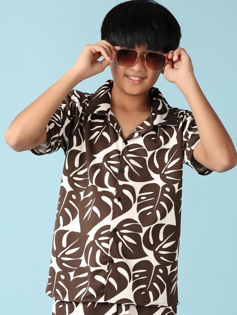 boys brown printed shorts set - 21550274 - Standard Image - 3