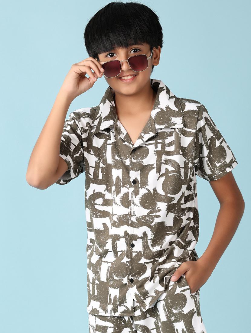 boys olive printed shorts set - 21550275 - Standard Image - 3
