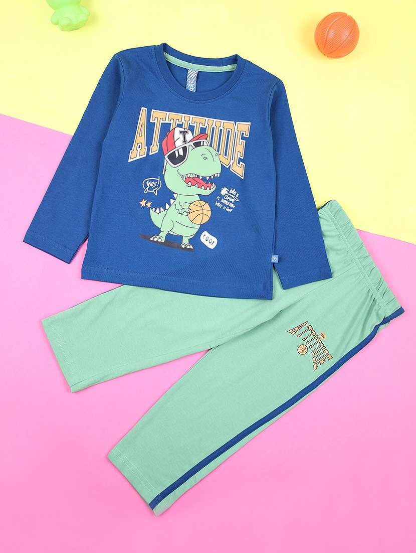 boys blue graphic printed full length set