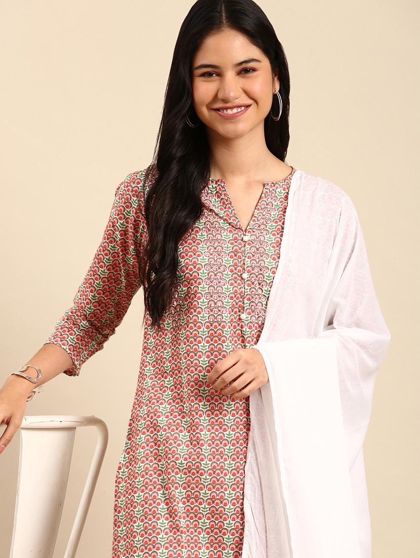 women three quarter sleeve kurta pant with dupatta set - 21550301 - Standard Image - 3