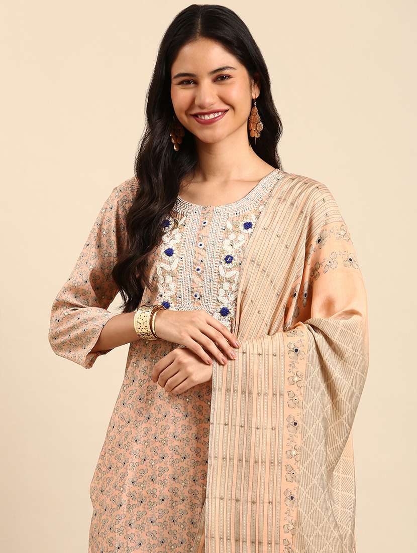women printed three quarter sleeve kurta pant with dupatta set - 21550329 -  Standard Image - 3