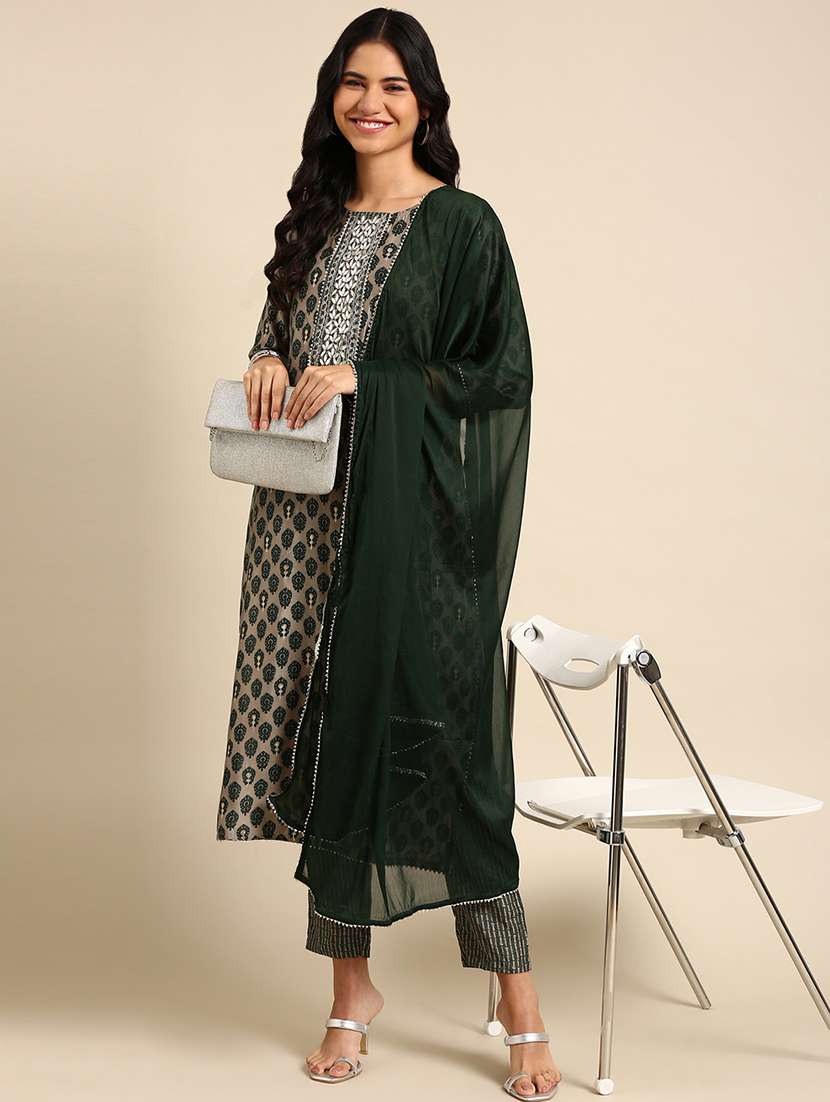 women three quarter sleeve kurta pant with dupatta set