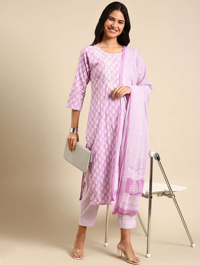 women three quarter sleeve kurta pant with dupatta set