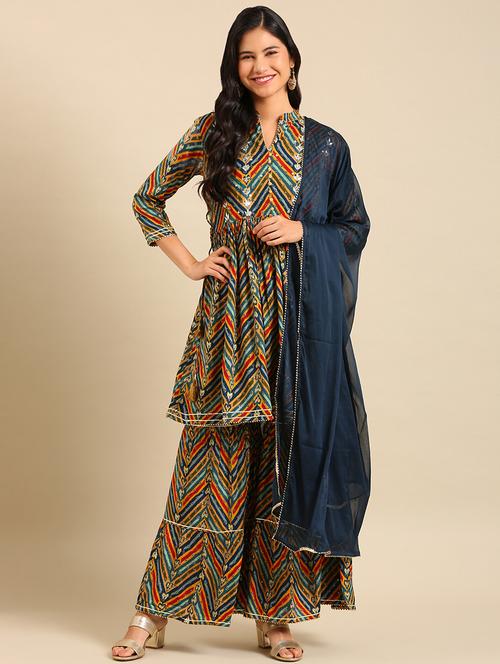 women printed kurta sharara with dupatta set - 21550360 - Standard Image - 0