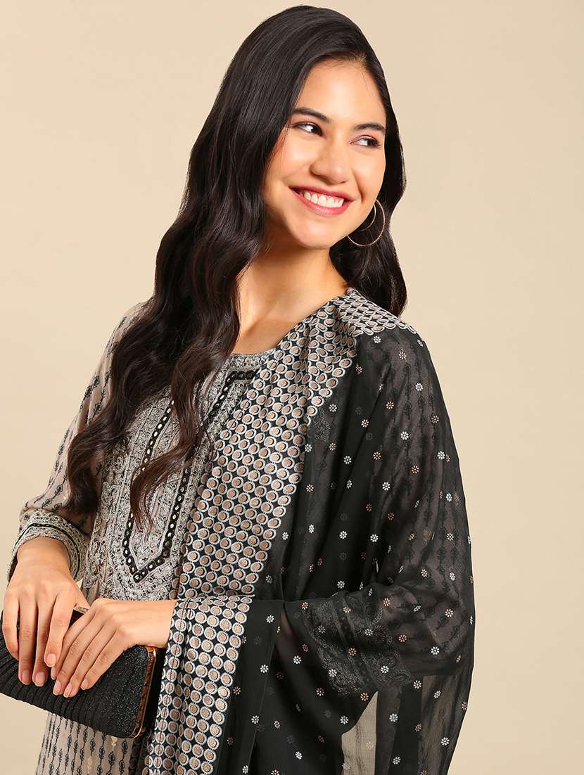 women grey printed kurta palazzo with dupatta set - 21550371 -  Standard Image - 3