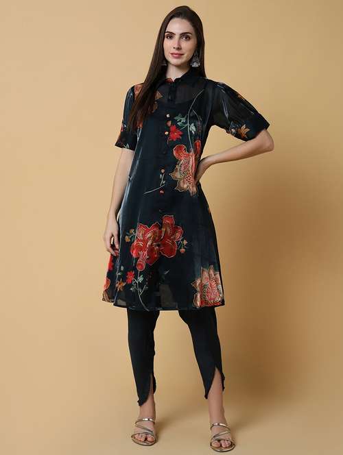 women green floral printed dhoti kurta set with slip inner  - 21550408 -  Standard Image - 0