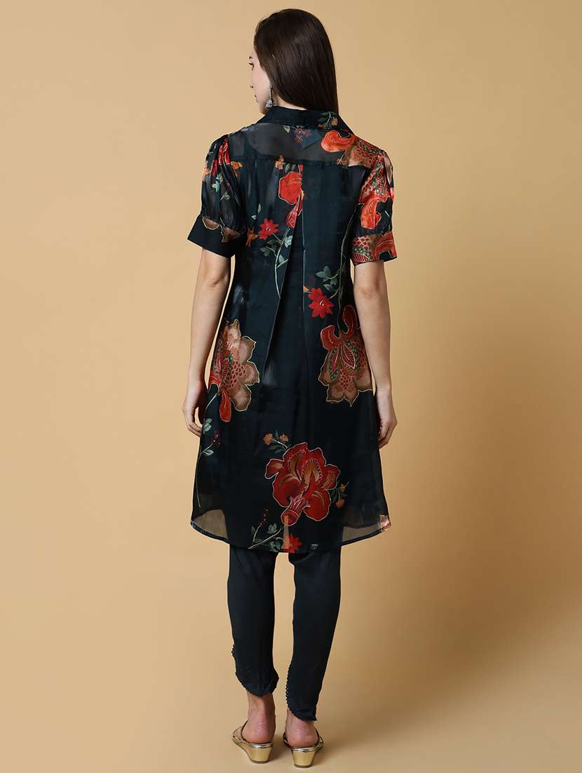 women green floral printed dhoti kurta set with slip inner  - 21550408 -  Standard Image - 3