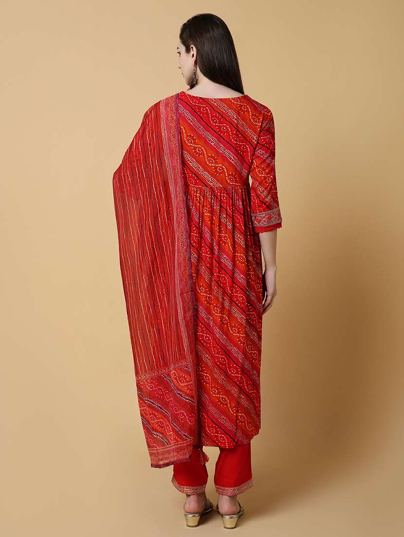 women bandhani v neck kurta pant set with dupatta - 21550416 -  Standard Image - 3