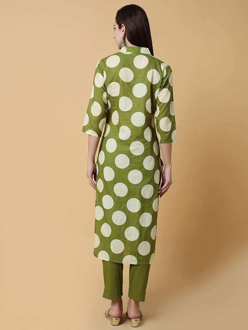 women green polka dot printed kurta pant set - 21550421 -  Standard Image - 3
