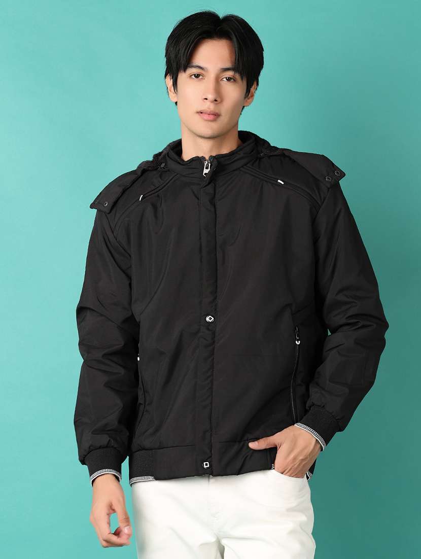 men black solid casual jacket - 21550505 -  Zoom Image - 0