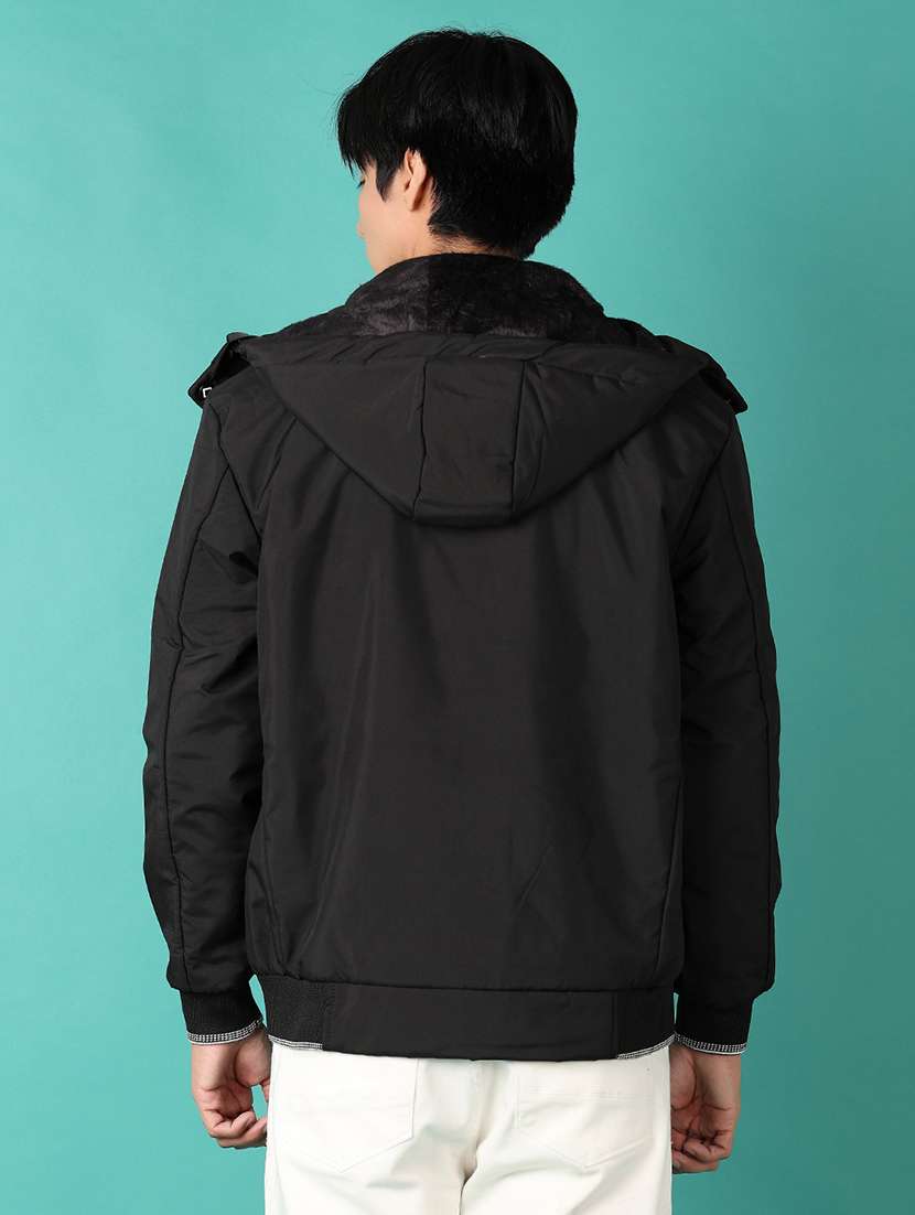 men black solid casual jacket - 21550505 -  Standard Image - 3