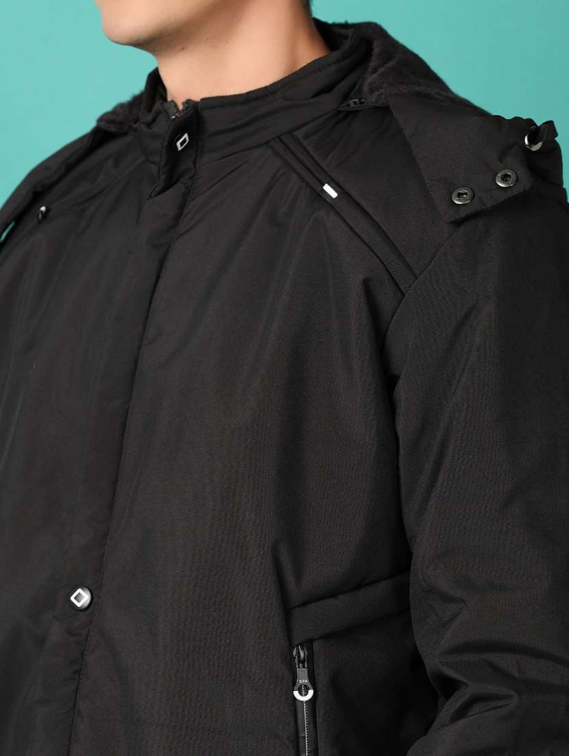 men black solid casual jacket - 21550505 -  Standard Image - 5
