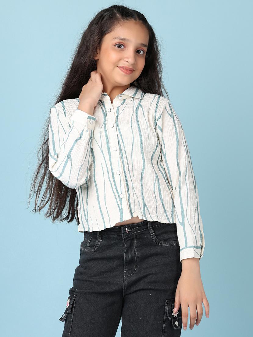 girls white printed long sleeve shirts top - 21550509 - Zoom Image - 0