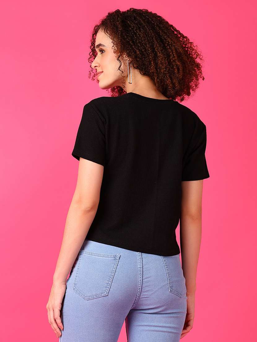 women round neck plain crop t-shirt - 21550522 -  Standard Image - 3
