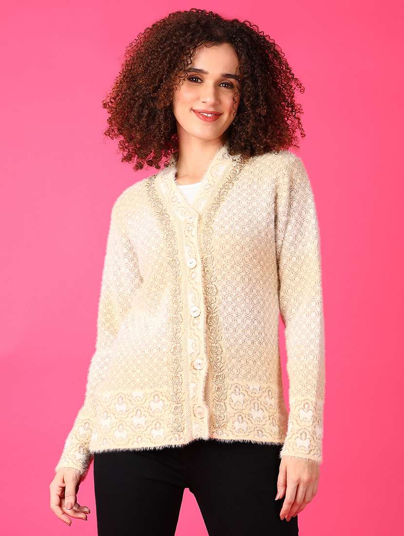 women self designed long sleeve cardigan