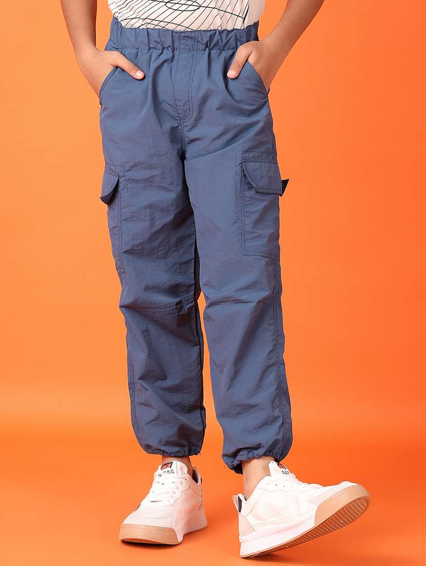 boys blue solid full length jogger
