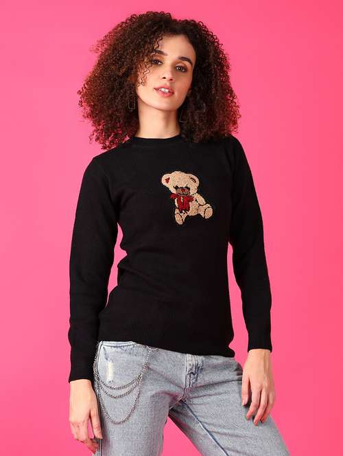 women black patch work long sleeve pullover sweater - 21550557 -  Standard Image - 0