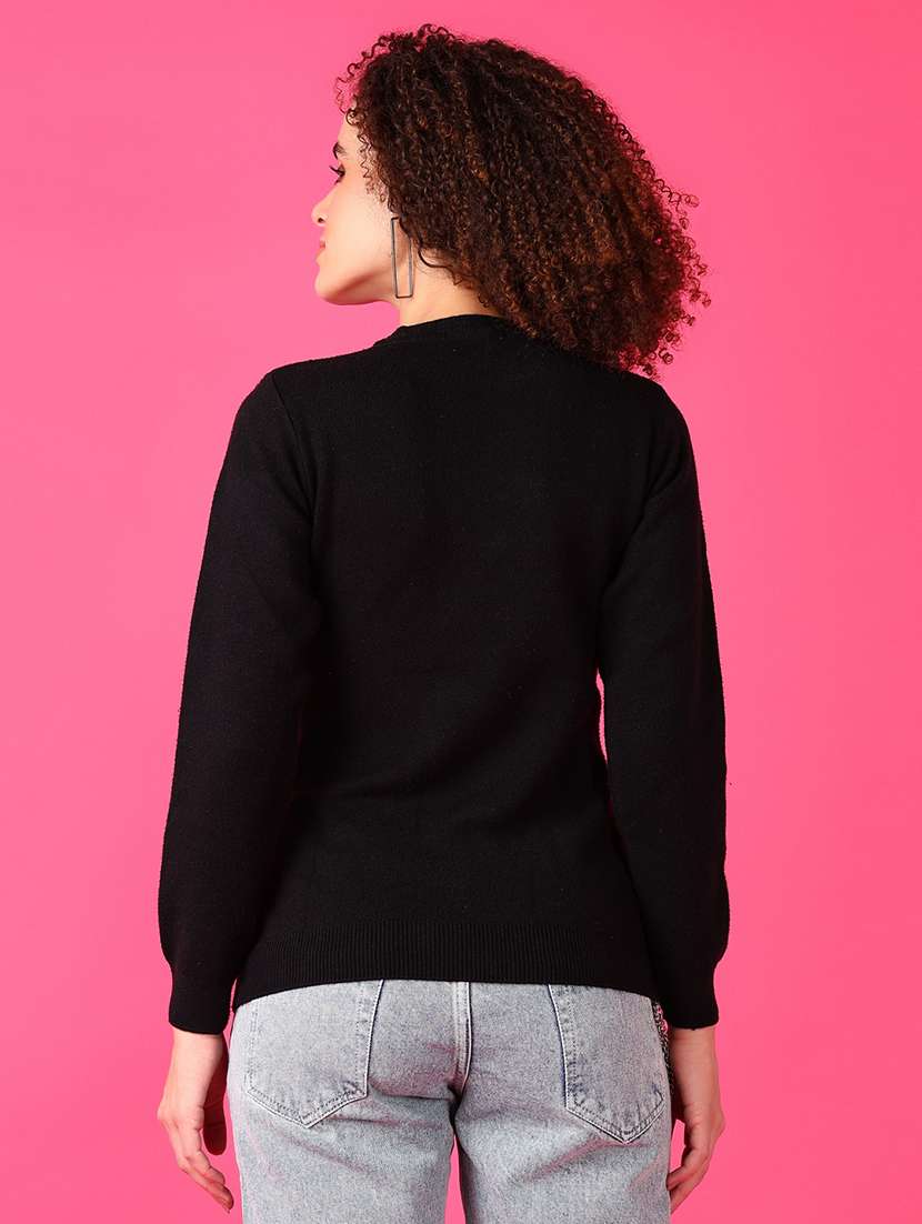 women black patch work long sleeve pullover sweater - 21550557 -  Standard Image - 3