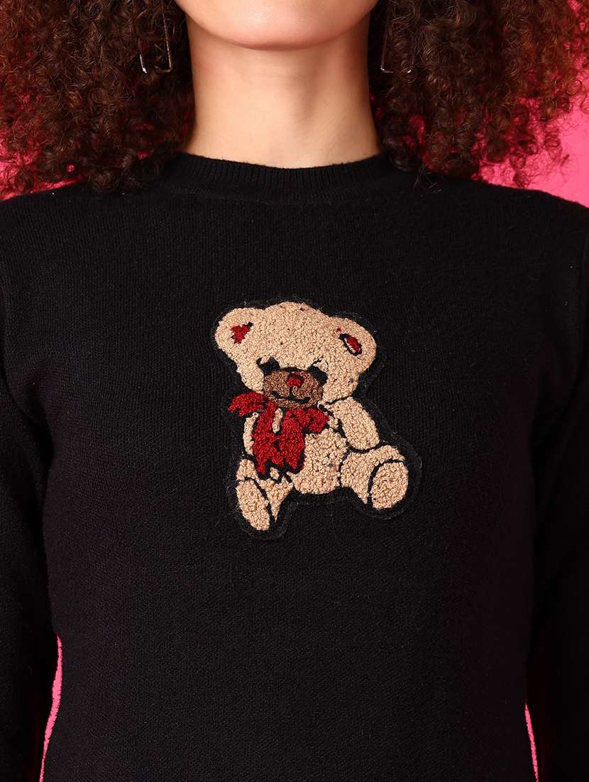 women black patch work long sleeve pullover sweater - 21550557 -  Standard Image - 5