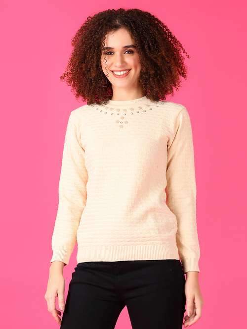 women beige long sleeve pullover sweater - 21550558 -  Standard Image - 0