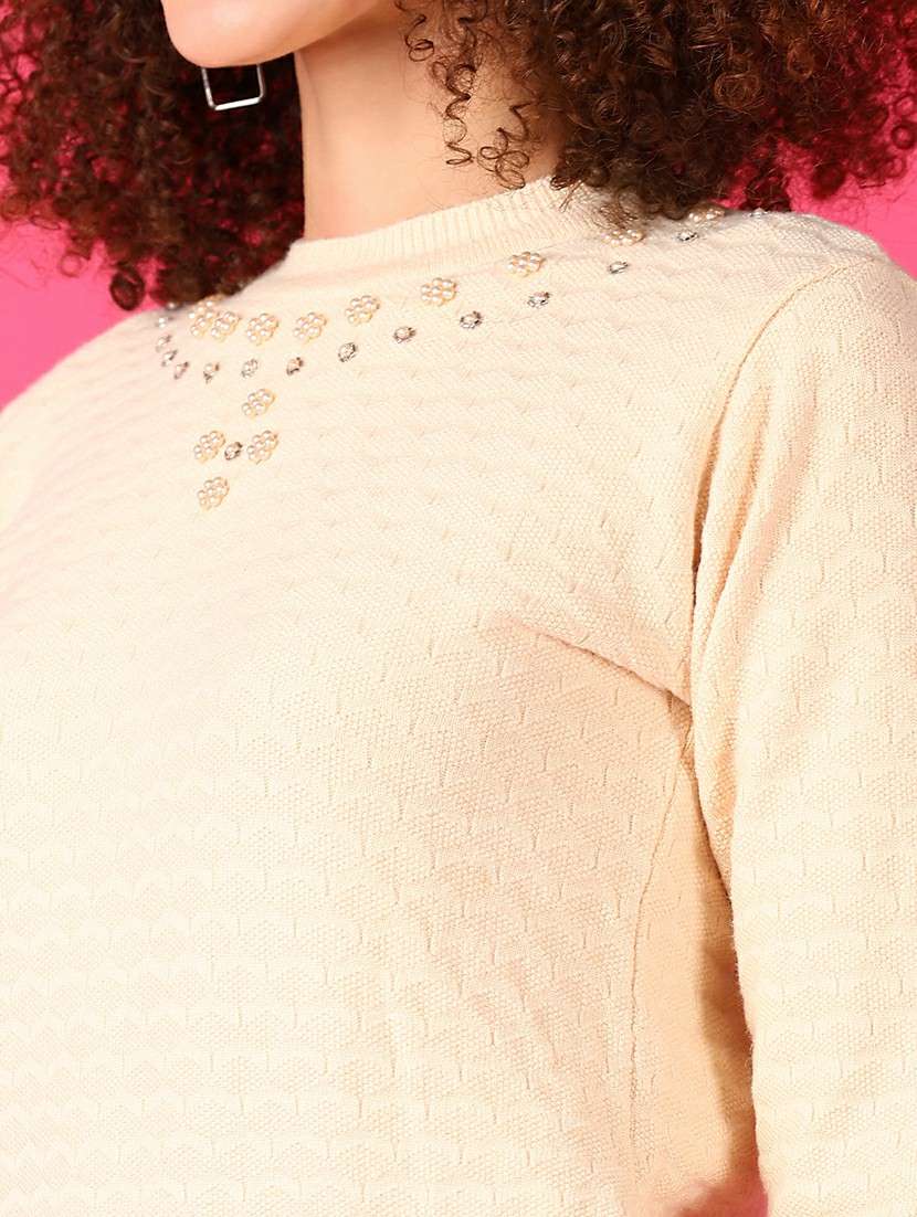 women beige long sleeve pullover sweater - 21550558 -  Standard Image - 5