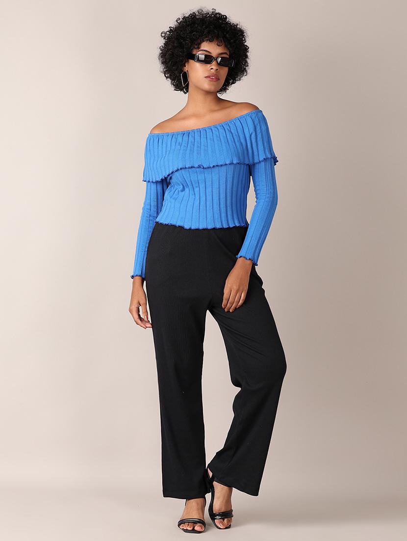 women solid long sleeves off shoulder top - 21550616 - Standard Image - 3