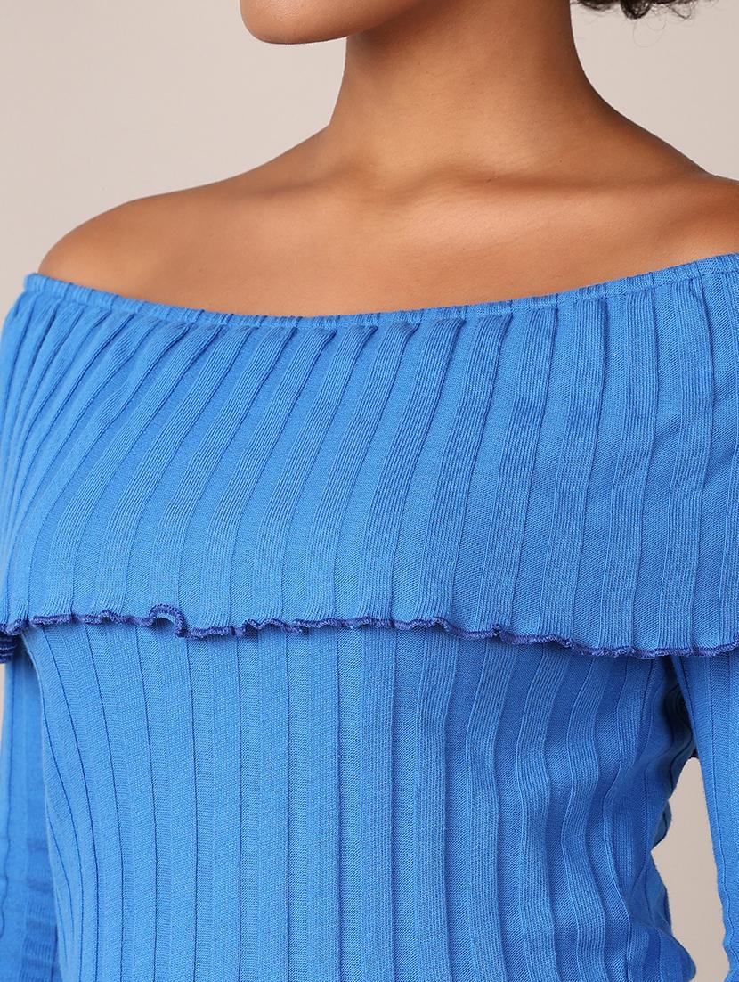women solid long sleeves off shoulder top - 21550616 - Standard Image - 5