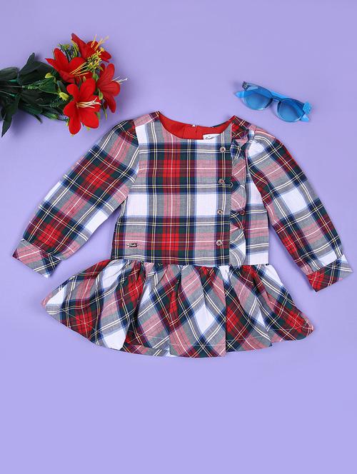 girls red checkered round neck frock - 21550713 - Standard Image - 0