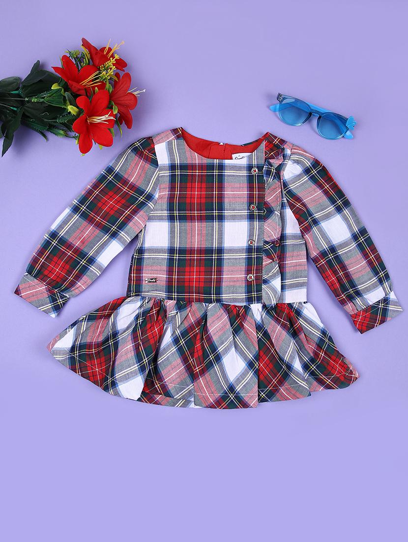 girls red checkered round neck frock - 21550713 - Zoom Image - 0