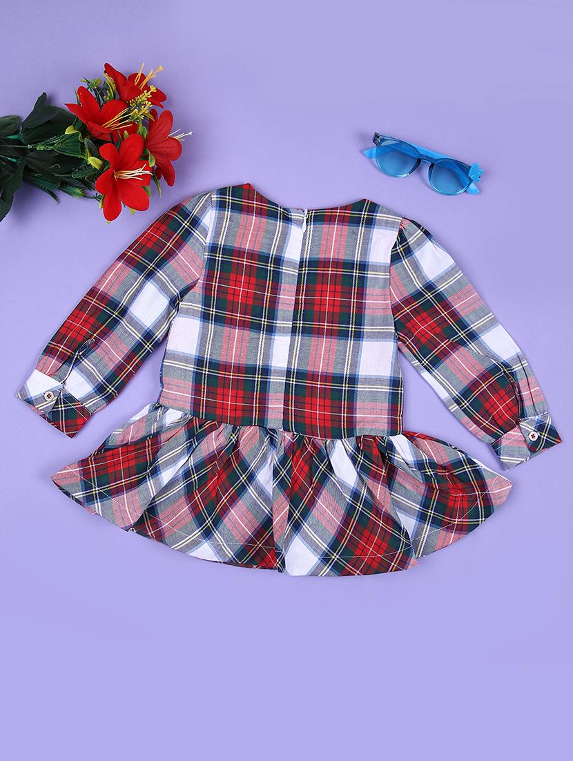 girls red checkered round neck frock - 21550713 - Standard Image - 3