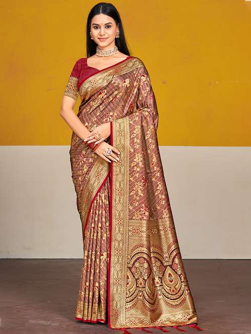 women zari work banarasi saree with blouse - 21551318 - Standard Image - 0
