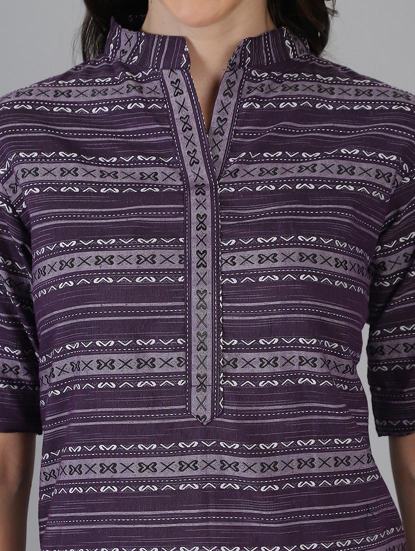 women purple self design mandarin neck straight kurta - 21551434 - Standard Image - 5
