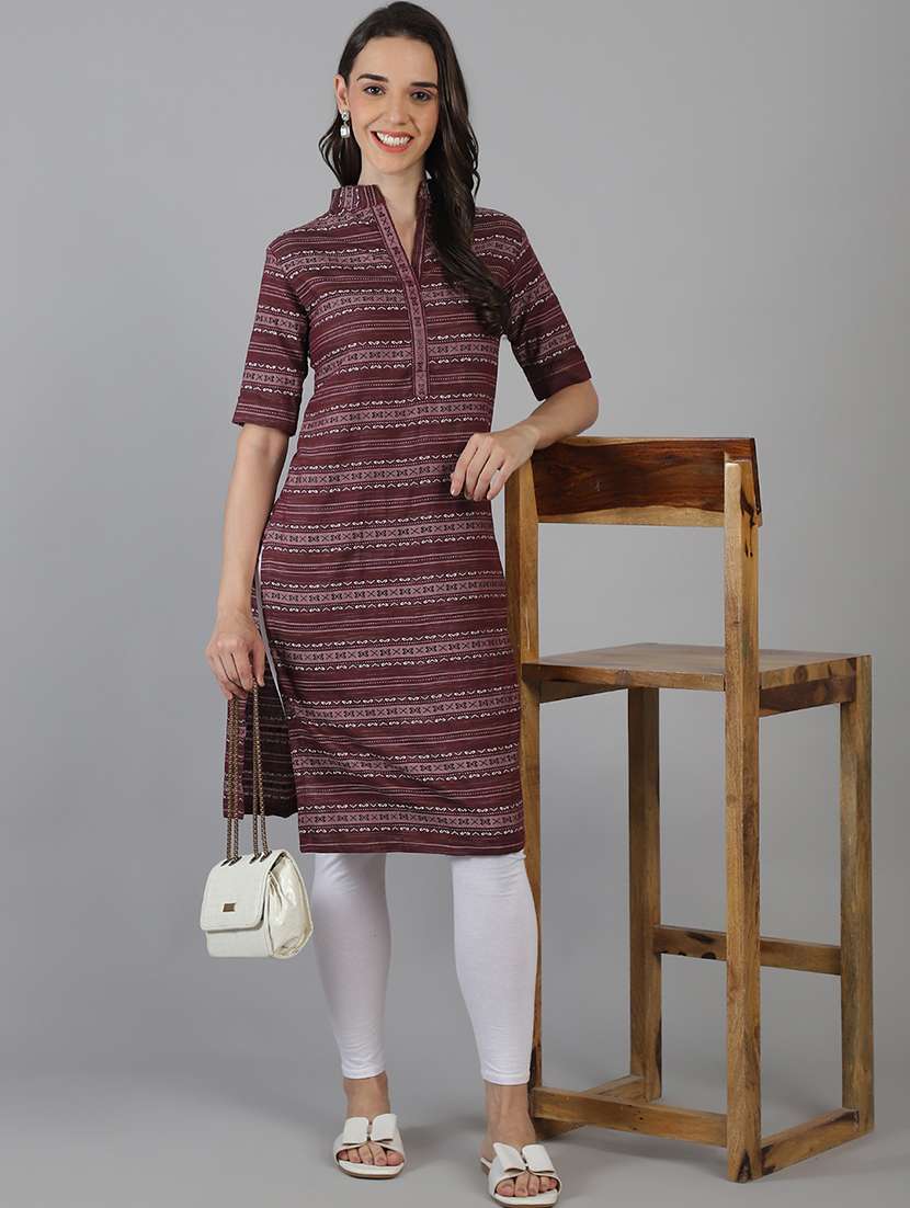 women printed mandarin collared kurta